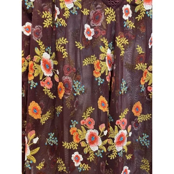 Anthropologie Feather Bone Top XS Size Ruffled Giralda Blouse Embroidery Floral - Picture 12 of 13